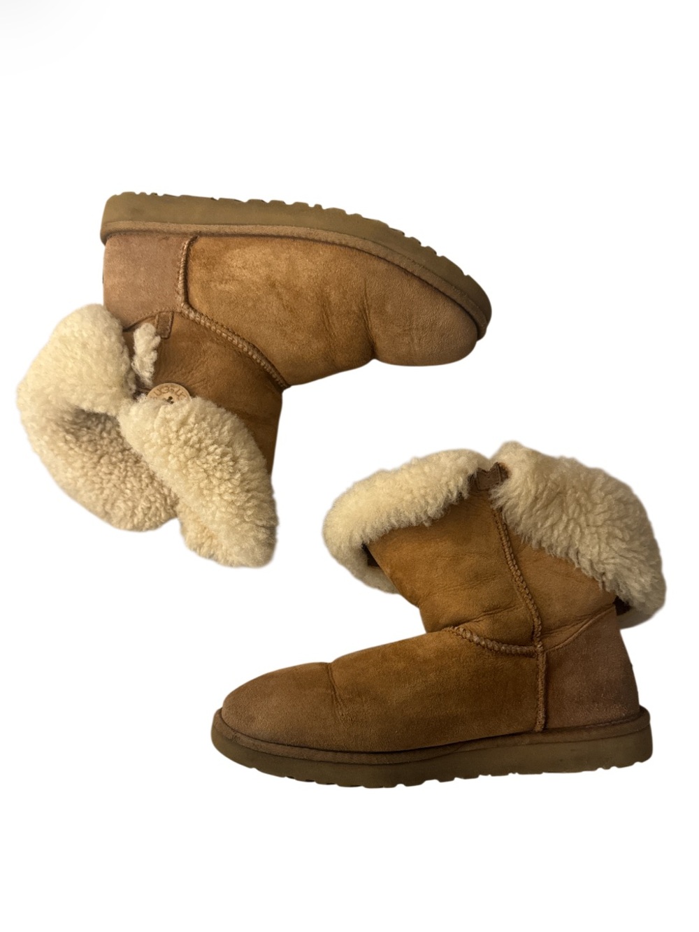 UGG Chestnut Suede Shearling Cuff Fold Over Slippers Boots - Size 9